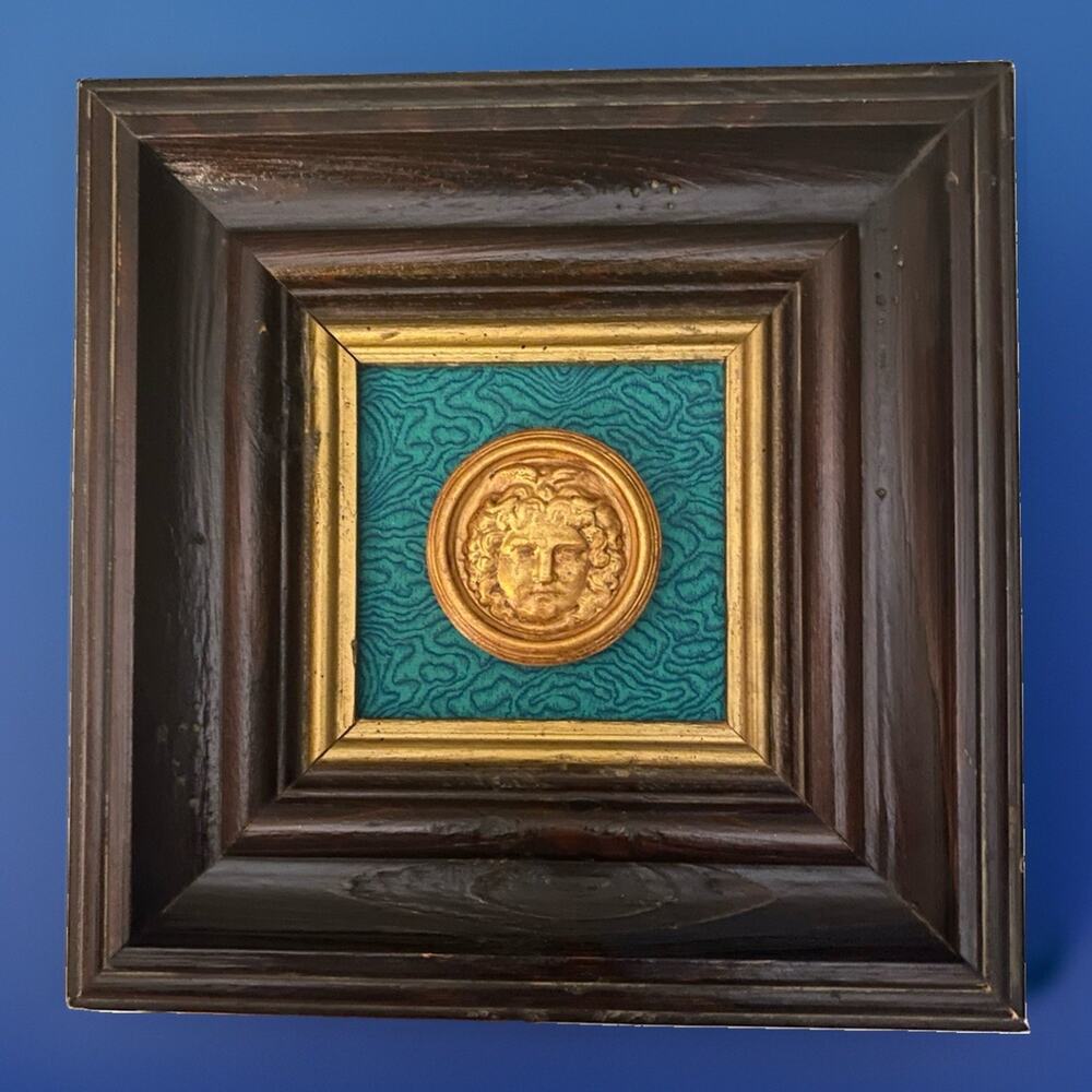 Framed Grand Tour Plaster Cast Intaglio Cameo Gorgon 8.75"x8.75"